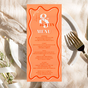 Menu Mariage ondulé à courbe orange rétro
