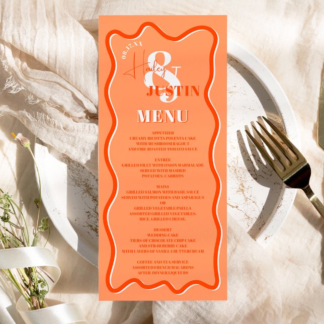 Menu Mariage ondulé à courbe orange rétro (Créateur téléchargé)