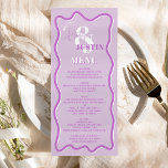 Menu Mariage ondulé à courbe rouge rétro<br><div class="desc">Un menu mariage cool gras avec des noms personnalisés avec une calligraphie manuscrite et une police serif, 2 noms, deux styles avec Retro boho lavande courge mariage ondulé. Tous les textes, noms et couleurs arrière - plans sont personnalisables pour vous permettre de mélanger et de correspondre à votre suite mariage....</div>
