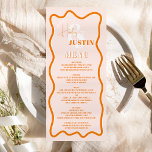 Menu Mariage ondulé de courbe en terre cuite rétro<br><div class="desc">Un menu mariage cool gras avec des noms personnalisés avec une calligraphie manuscrite et une police serif, 2 noms, deux styles avec la courbe en terre cuite retro boho squiggle mariage ondulé. Tous les textes, noms et couleurs arrière - plans sont personnalisables pour vous permettre de mélanger et de correspondre...</div>