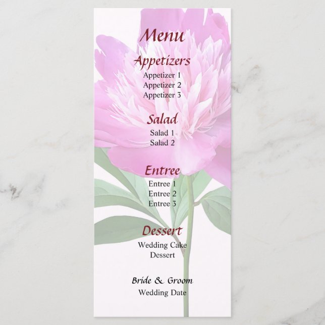 Menu Mariage One Pink Peony (Devant)