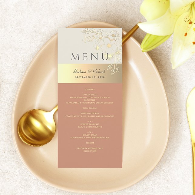 Menu Mariage Or Floral et Terracotta (Créateur téléchargé)