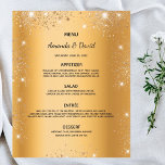 Menu mariage or parties scintillant métallique pou<br><div class="desc">Une carte élégante et séduisante pour les mariages. Personnalisez et ajoutez vos noms,  votre date et le menu mariage. Faux arrière - plan métallique à l'apparence or,  décoré avec de la poussière de parties scintillant imitation.</div>
