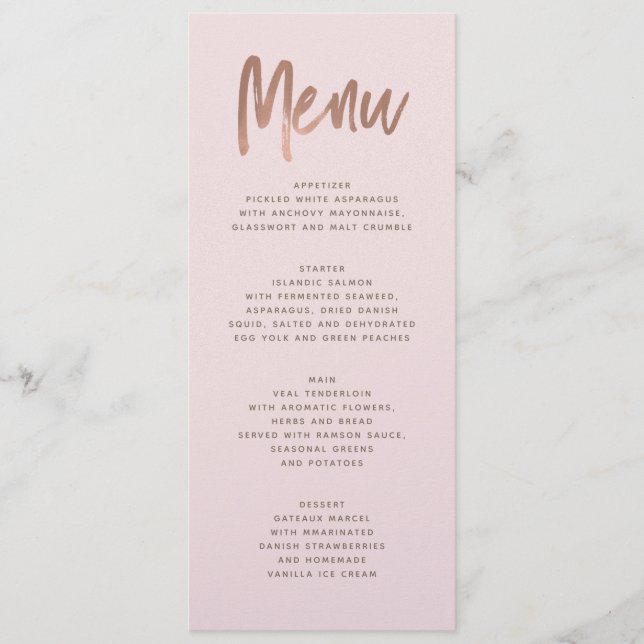 Menu Mariage or Rose de brosse moderne (Devant)
