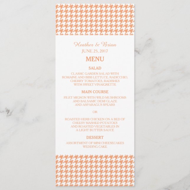 Menu Mariage Orange Houndstooth (Devant)