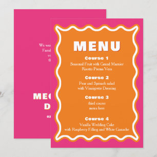 Menu Mariage orange rose rose rétro