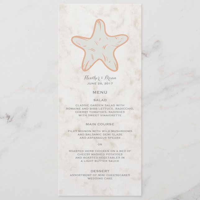 Menu Mariage Orange Rustique Starfish (Devant)