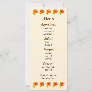 Menu Mariage Orange Zinnia et Yellow Zinnia