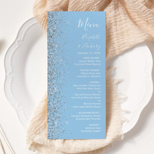 Menu Mariage Pailleté Argent Bleu Pastel Moderne