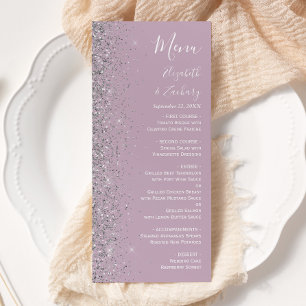 Menu Mariage Pailleté Argent Lilas Violet Poussiéreux M