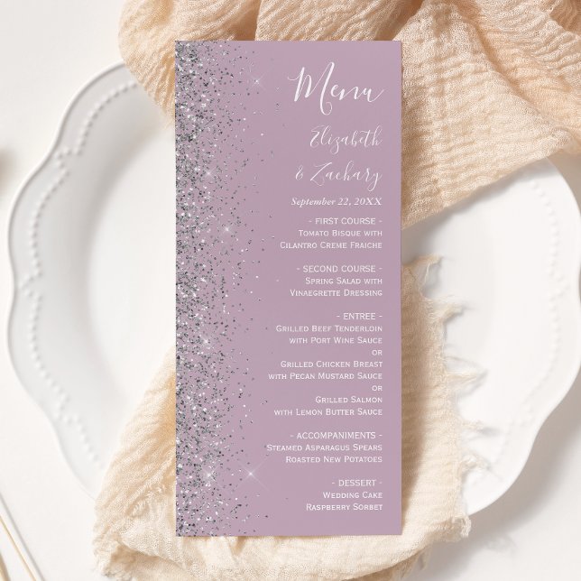 Menu Mariage Pailleté Argent Lilas Violet Poussiéreux M (Créateur téléchargé)