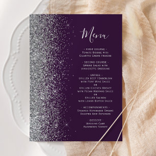 Menu Mariage Pailleté Argent Violet Foncé