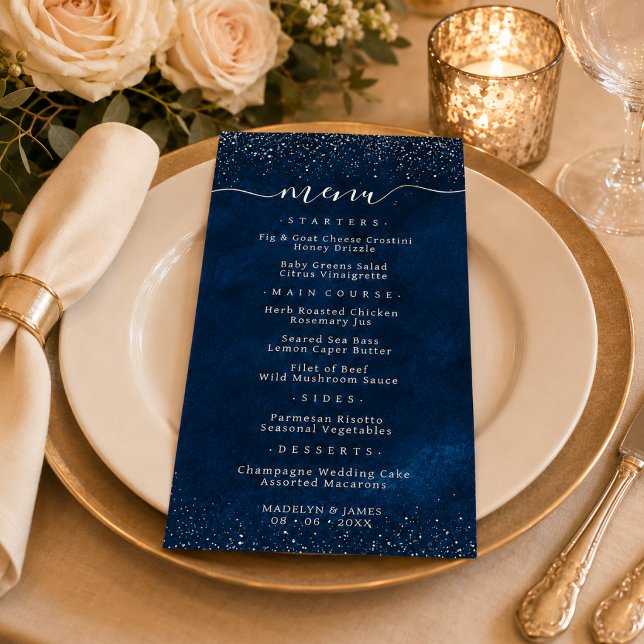 Menu Mariage pailleté bleu marine élégant (Créateur téléchargé)
