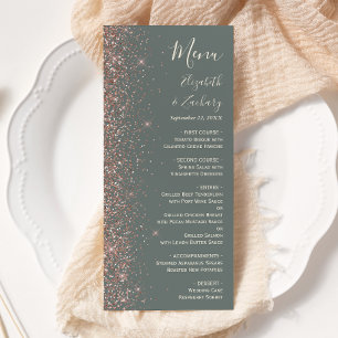 Menu Mariage Paillettes Or Rose Vert Sauge Profond Bord