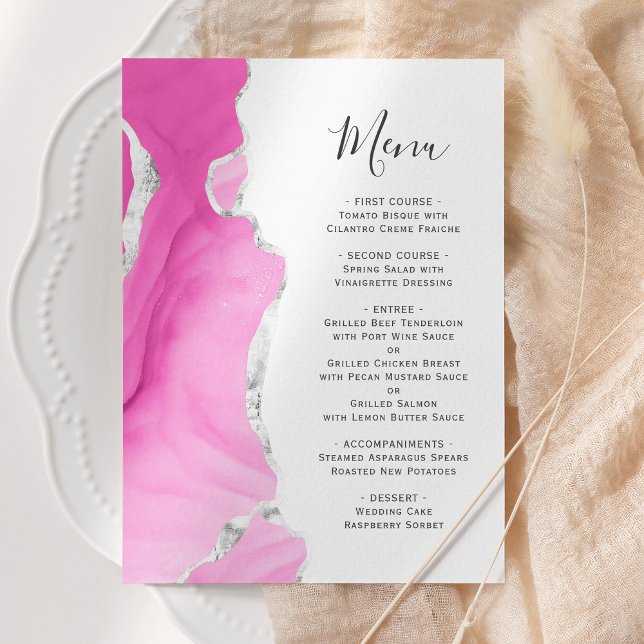 Menu Mariage Paillettes Rose Agate Géode Argent (Créateur téléchargé)