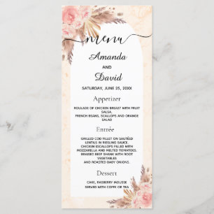 Menu Mariage pampas herbe rose or marbre fleuri