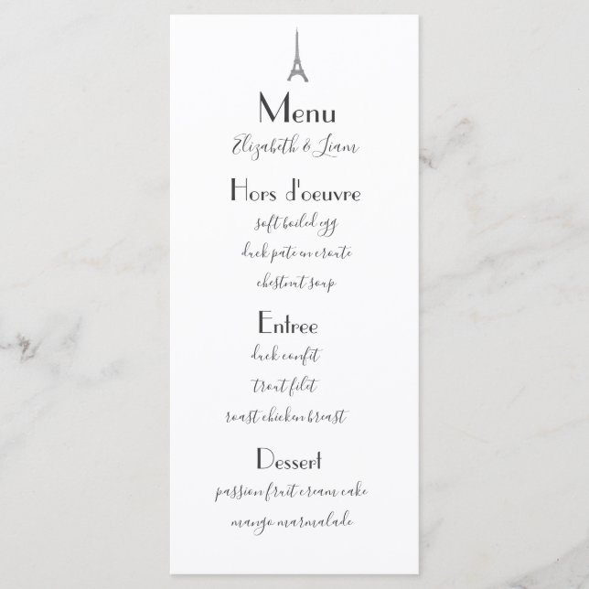 Menu Mariage Paris (Devant)