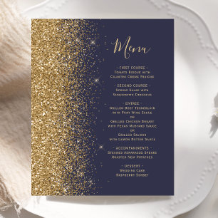 Menu Mariage Parties scintillant en or bleu foncé