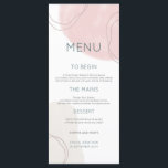 Menu Mariage Pastel Abstrait Cream Shapes Lines<br><div class="desc">Style tendance pour vos tables de petit-déjeuner mariages dans des tons pastels rose et crème doux, formes abstraites et lignes ondulées et typographie contemporaine. Le texte est facilement personnalisable et les couleurs de l'arrière - plan et du texte peuvent être modifiées si vous le souhaitez via l'option Cliquez pour Customiser...</div>