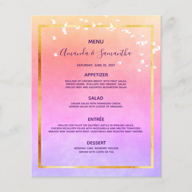 Menu mariage pastels arc-en-ciel violet pêche oise (Devant)