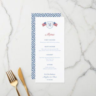 Menu Mariage Patriotique Rouge Blanc Et Bleu Monogramme