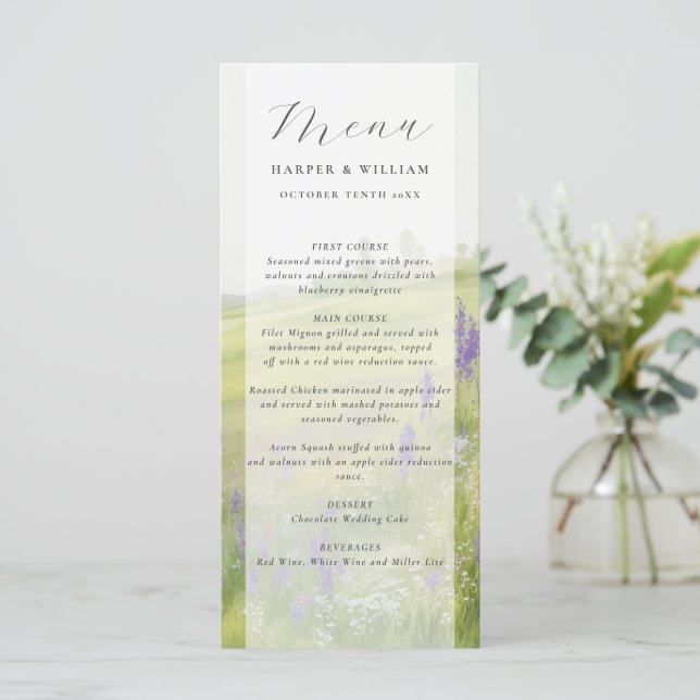 Menu mariage paysage fleur sauvage aquarelle (Debout devant)