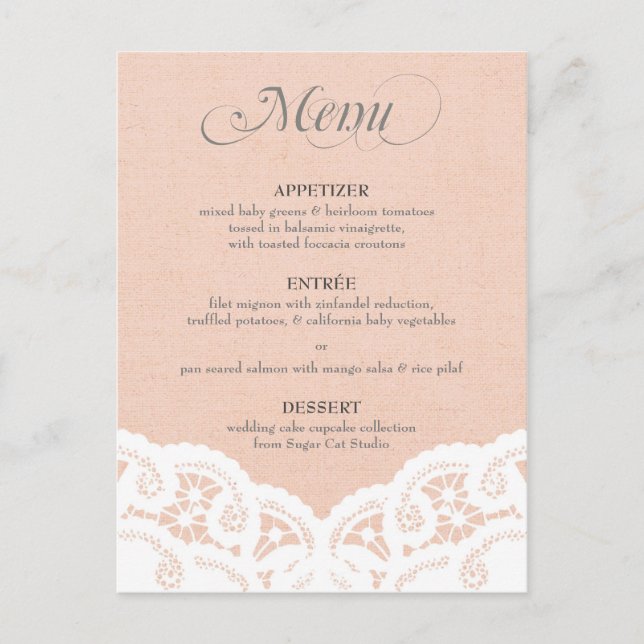 Menu Mariage Peach Lace Doily (Devant)