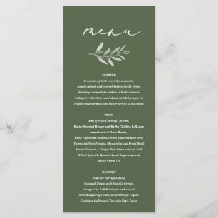 Menu Mariage peint par aquarelle de branche d'olivier
