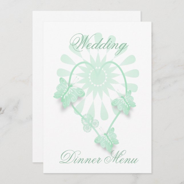 Menu mariage Pepperment Papillons Coeur (Devant / Derrière)