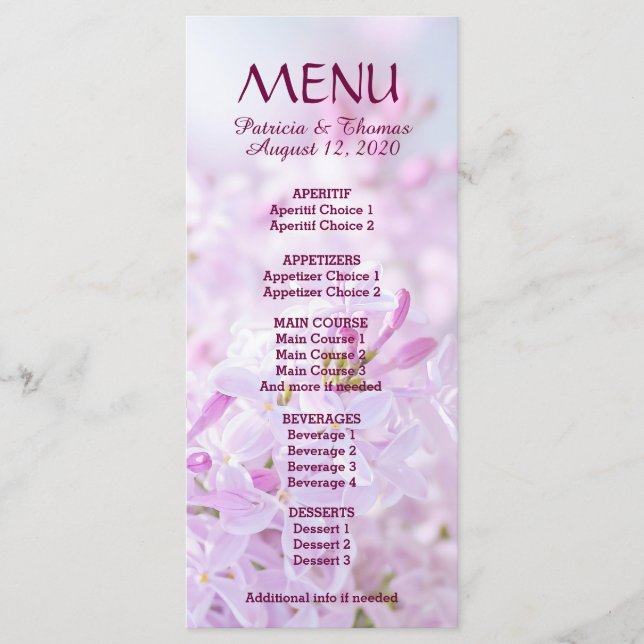 Menu mariage personnalisable (Devant)