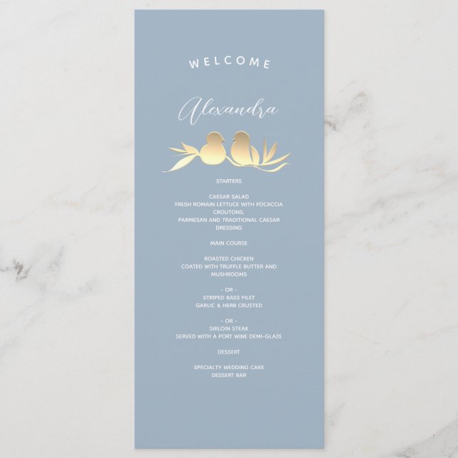Menu Mariage personnalisé bleu poussiéreux (Devant)