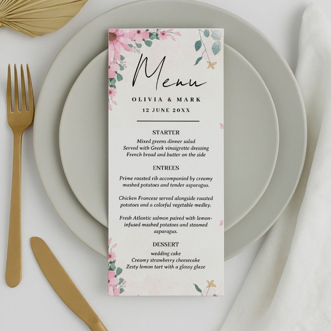 Menu Mariage personnalisé - Entrée, Entrée & Desse (Créateur téléchargé)