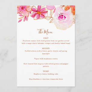 Menu Mariage personnalisé Fleurs Orange Rose Bohème