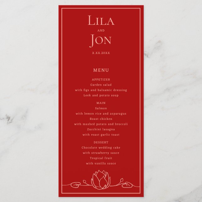 Menu Mariage personnalisé Lotus (Devant)