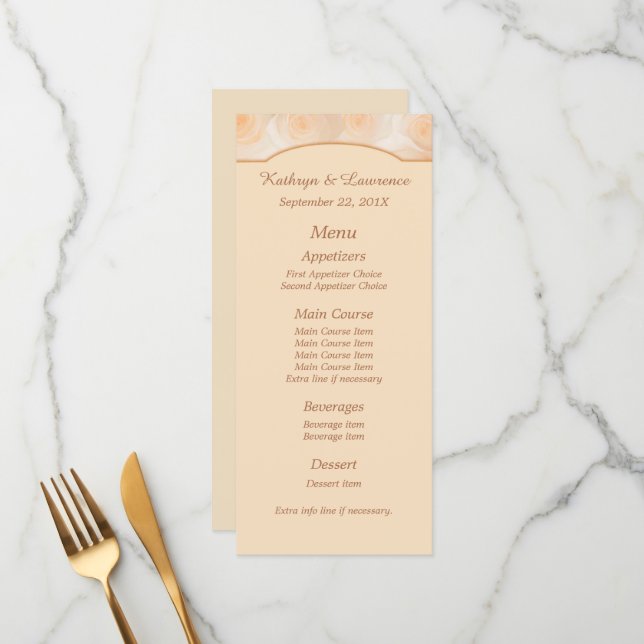 Menu Mariage personnalisé Rose Tangerine (Devant/Arrière en situation)