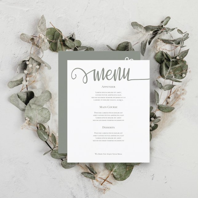 Menu Mariage personnalisé Sage Green (Sage Green Personalized Wedding Menus from Ricaso. Add your own text to these delightful menu cards)