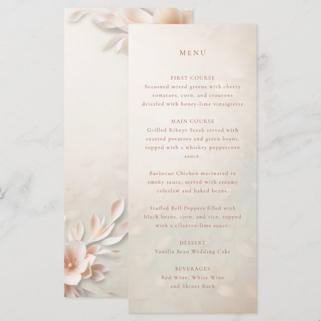 Menu mariage Pétales de pêche (Devant / Derrière)