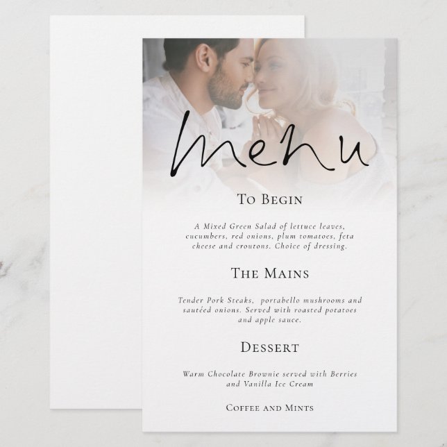 Menu Mariage photo Budget Modern Script (Devant / Derrière)