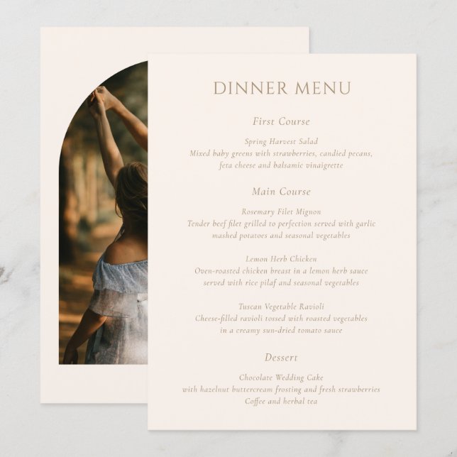 Menu Mariage photo d'arch minimaliste moderne (Devant / Derrière)