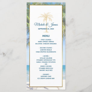 Menu Mariage Photo de Plage au Palmier Or Tropical