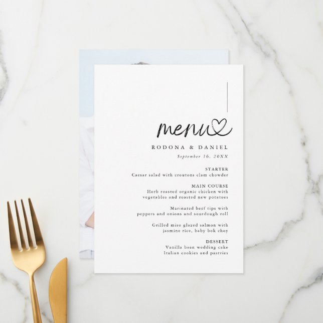 Menu Mariage photo minimaliste moderne (Devant/Arrière en situation)