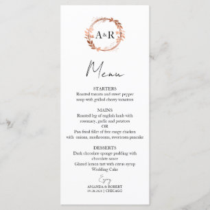 Menu Mariage photo Monogramme Rose Wreath Gold Foil