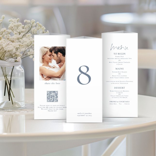 Menu Mariage Photo Tableau Aucun Texte Bleu Triple (Créateur téléchargé)