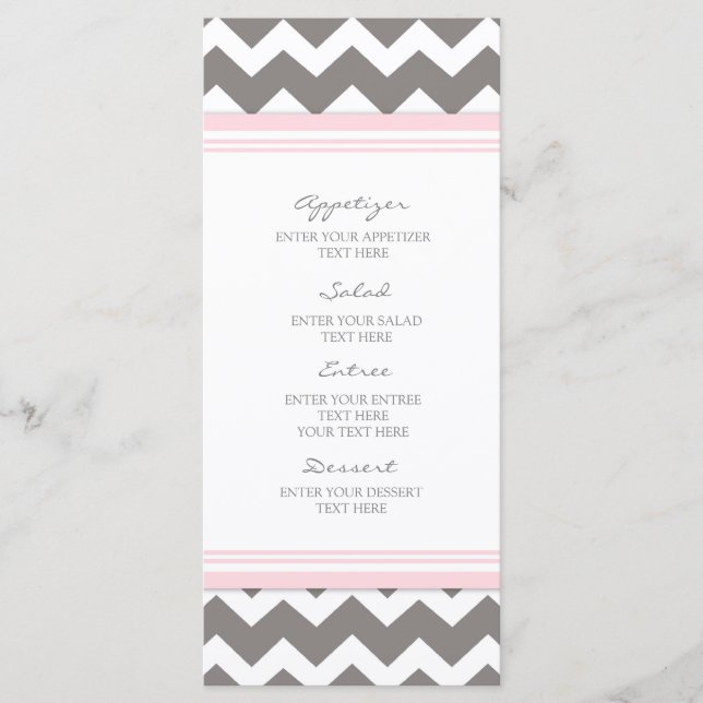 Menu mariage Pink Grey Chevron (Devant)