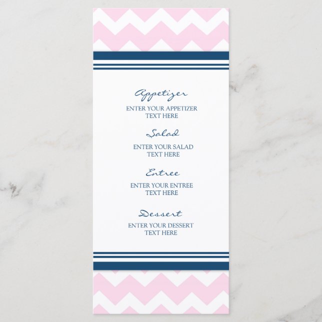 Menu mariage Pink Navy Bleu Blanc Chevron (Devant)