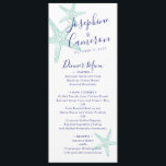 Menu Mariage plage Turquoise Bleu Starfish Moderne<br><div class="desc">Turquoise Aqua Blue Turquoise Starfish Dinner Menu Card pour un dîner sur le thème de la plage, dîner de répétition ou mariage de destination présente une illustration vintage d'étoiles de mer et d'élégantes polices de caractères modernes. Utilisez l'outil de conception modèle pour modifier les polices et les couleurs ou la...</div>