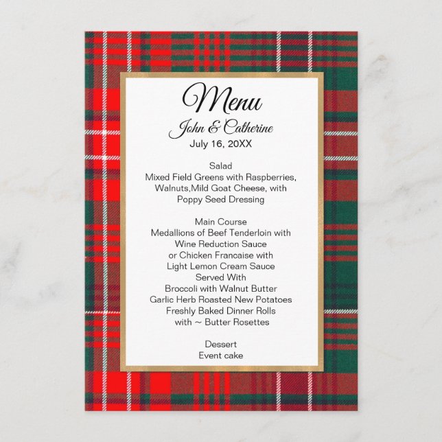 Menu Mariage Plaid Clan Wilson (Devant)
