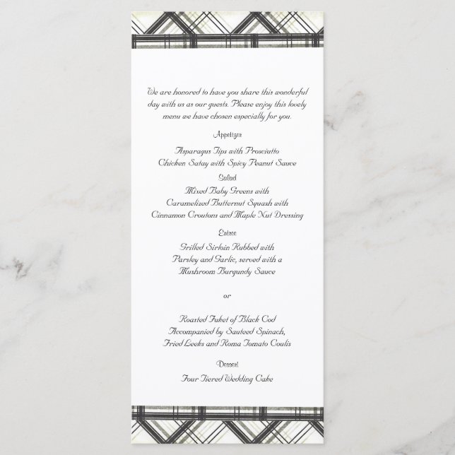 Menu Mariage Plaid noir et blanc (Devant)