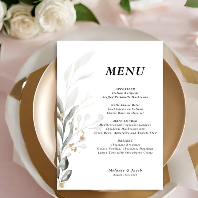 Menu Mariage plat vert 5x7 modifiable (Créateur téléchargé)