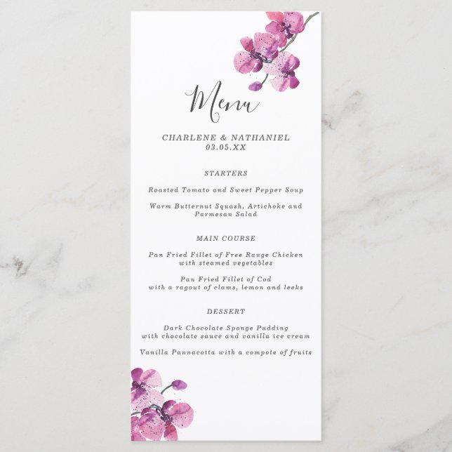 Menu Mariage Plum Watercolor Orchid (Devant)